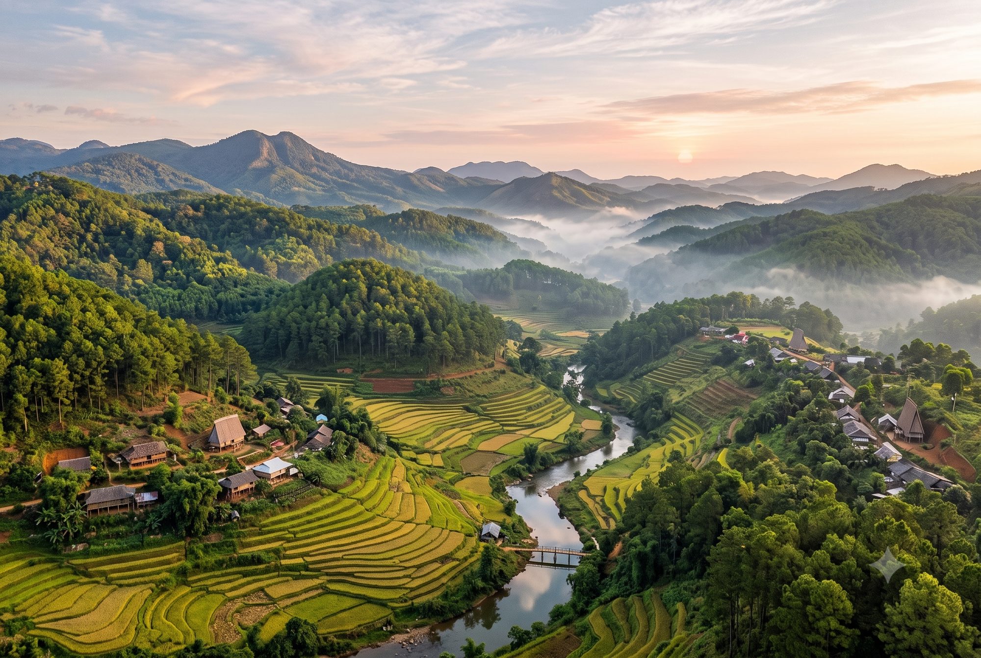 Ruộng bậc thang vùng cao lúc bình minh