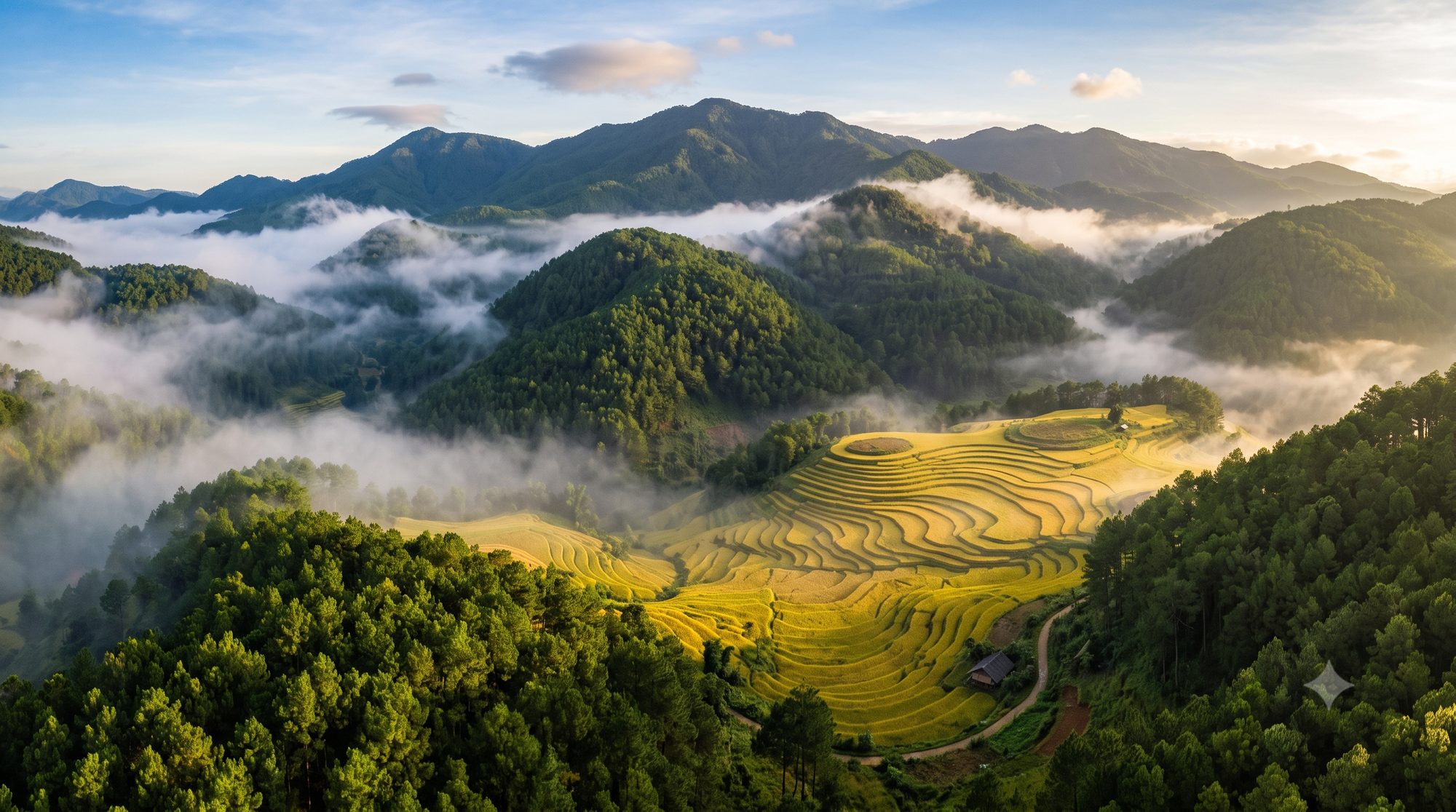 Nương lúa trong sương sớm